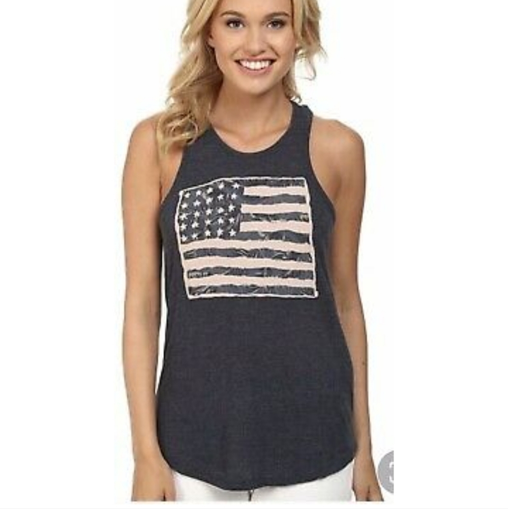 Lucky Brand Navy Razor Back Tank Top, American flag Size small